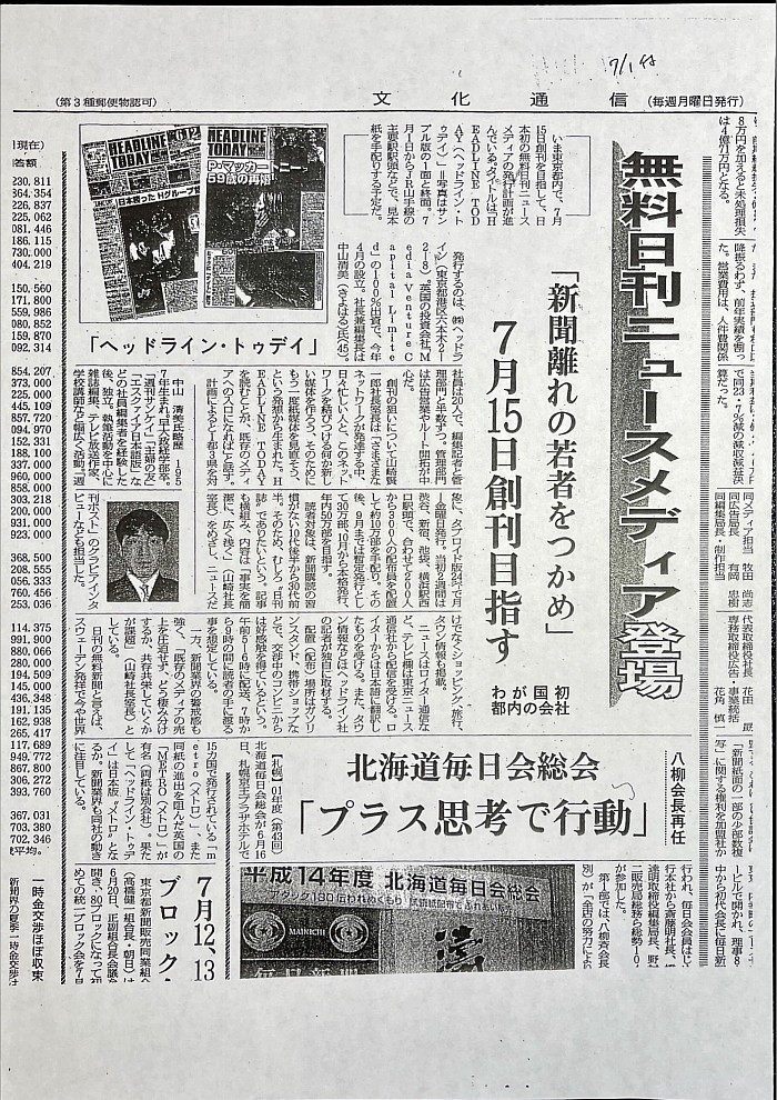 「文化通信」2002年7月1日